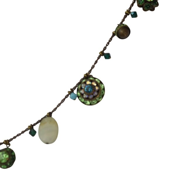 Vintage Liz Palacios Necklace Beads Gemstones Crytals Antique Brass Chain Green - Picture 3 of 9